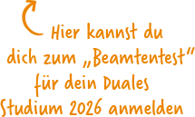 Bild mit Text - Melde dich hier für den Infoservice an, um den Beamtentest für dein Duales Studium nicht zu verpassen